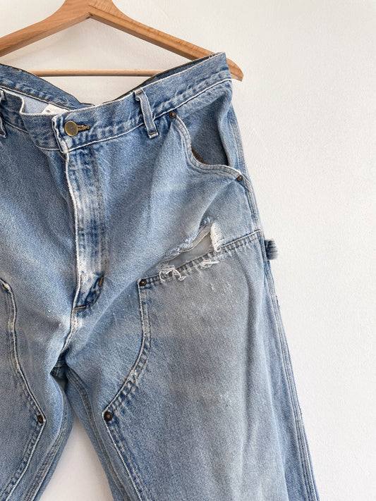 Union Made Distressed Faded Double Knee Denim - Exrta Large