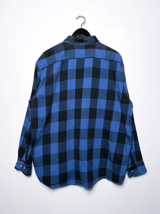 Vintage Cotton Flannel Plaid 'Blue Black' - XXL