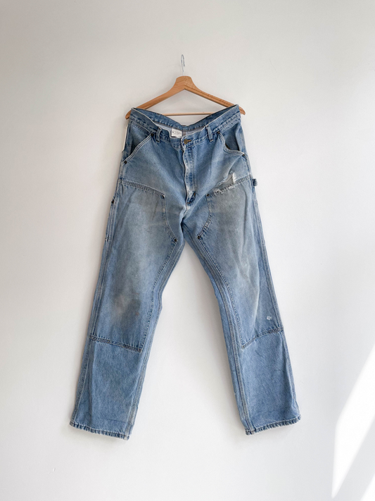 Union Made Distressed Faded Double Knee Denim - Exrta Large