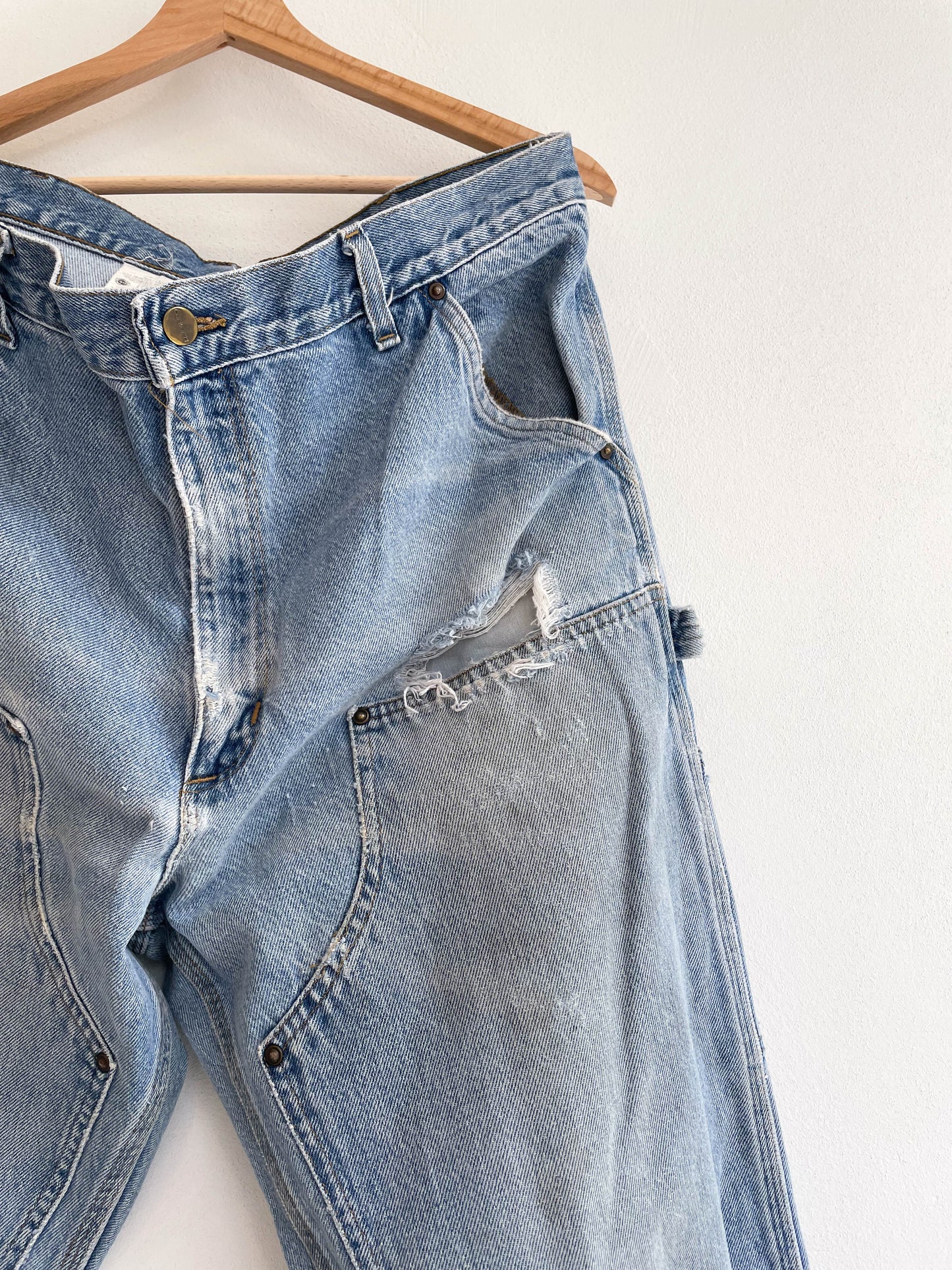 Union Made Distressed Faded Double Knee Denim - Exrta Large