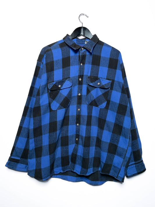 Vintage Cotton Flannel Plaid 'Blue Black' - XXL