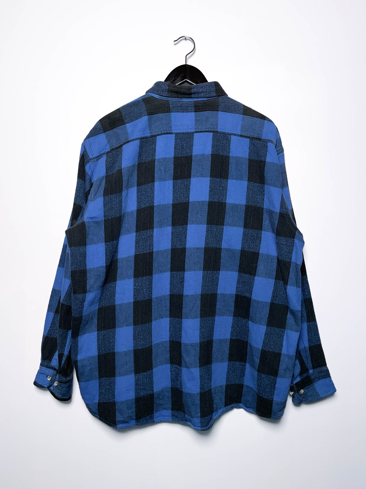 Vintage Cotton Flannel Plaid 'Blue Black' - XXL